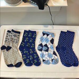 Blue and Gray Patterned Socks (Set of 4)
